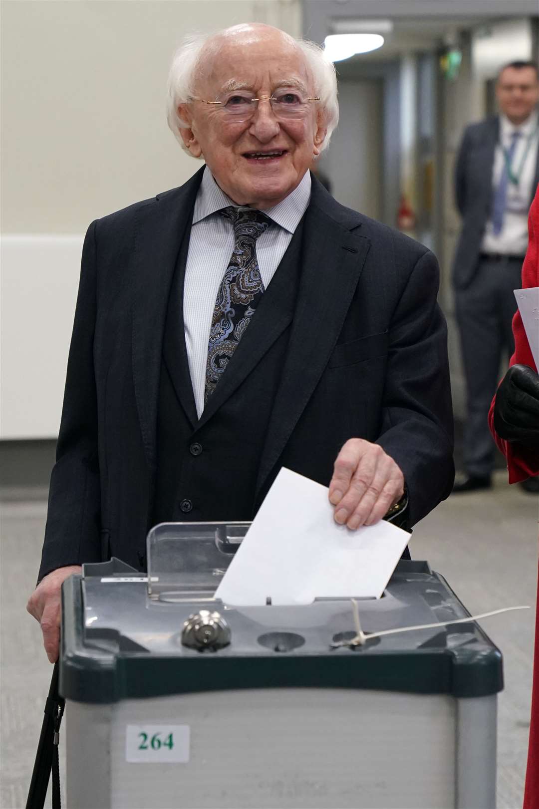 Irish President Michael D Higgins casts his vote at St Mary’s Hospital, Phoenix Park, in Dublin (Brian Lawless/PA)