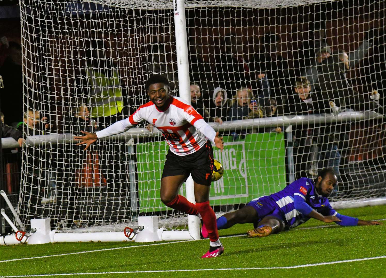 Javaun Splatt celebrates after scoring for Sheppey United last season. Picture: Marc Richards