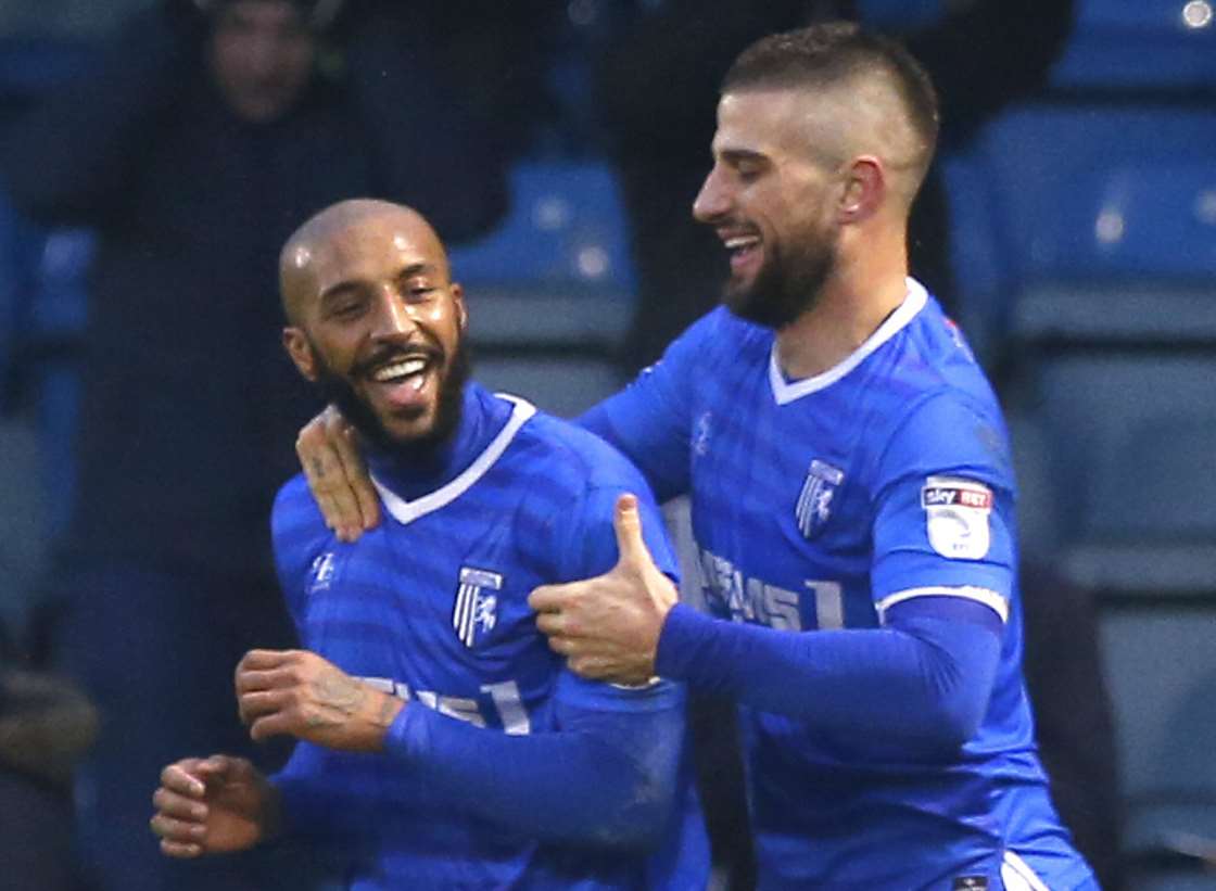 Josh Parker celebrates his late equaliser with Max Ehmer Picture: Andy Jones