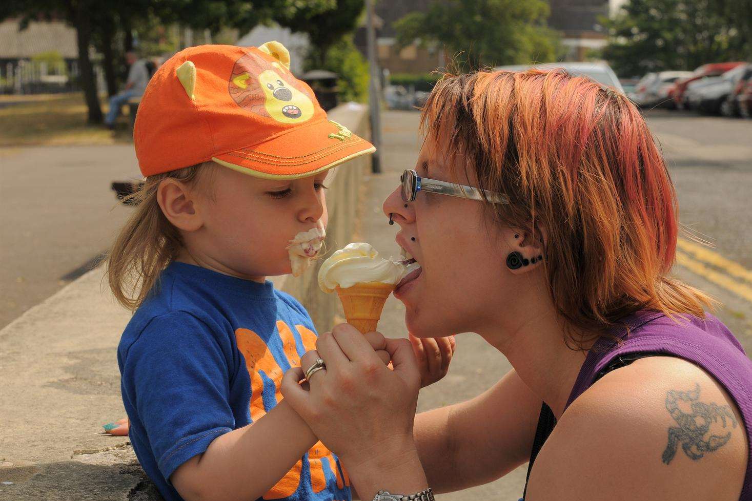 Briony Mepham and Luke enjoy an ice cream in Gravesend