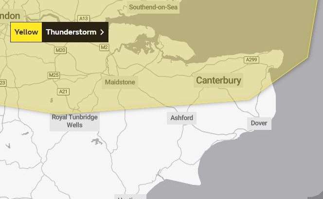 The warning covers most of the county. Picture: Met Office