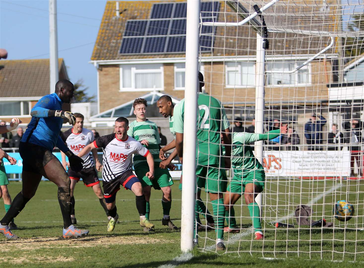 Lenny Atherton was on hand to turn home the loose ball for Deal Town to earn a late win. Picture: Paul Willmott