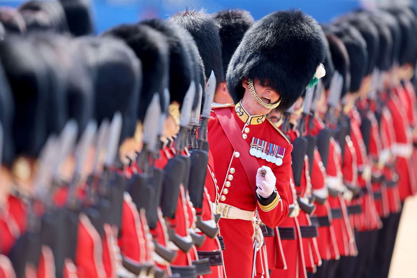 Members of the 1st Battalion Welsh Guards ahead of the ceremonial welcome of Emperor Naruhito and Empress Masako of Japan (Chris Jackson/PA)
