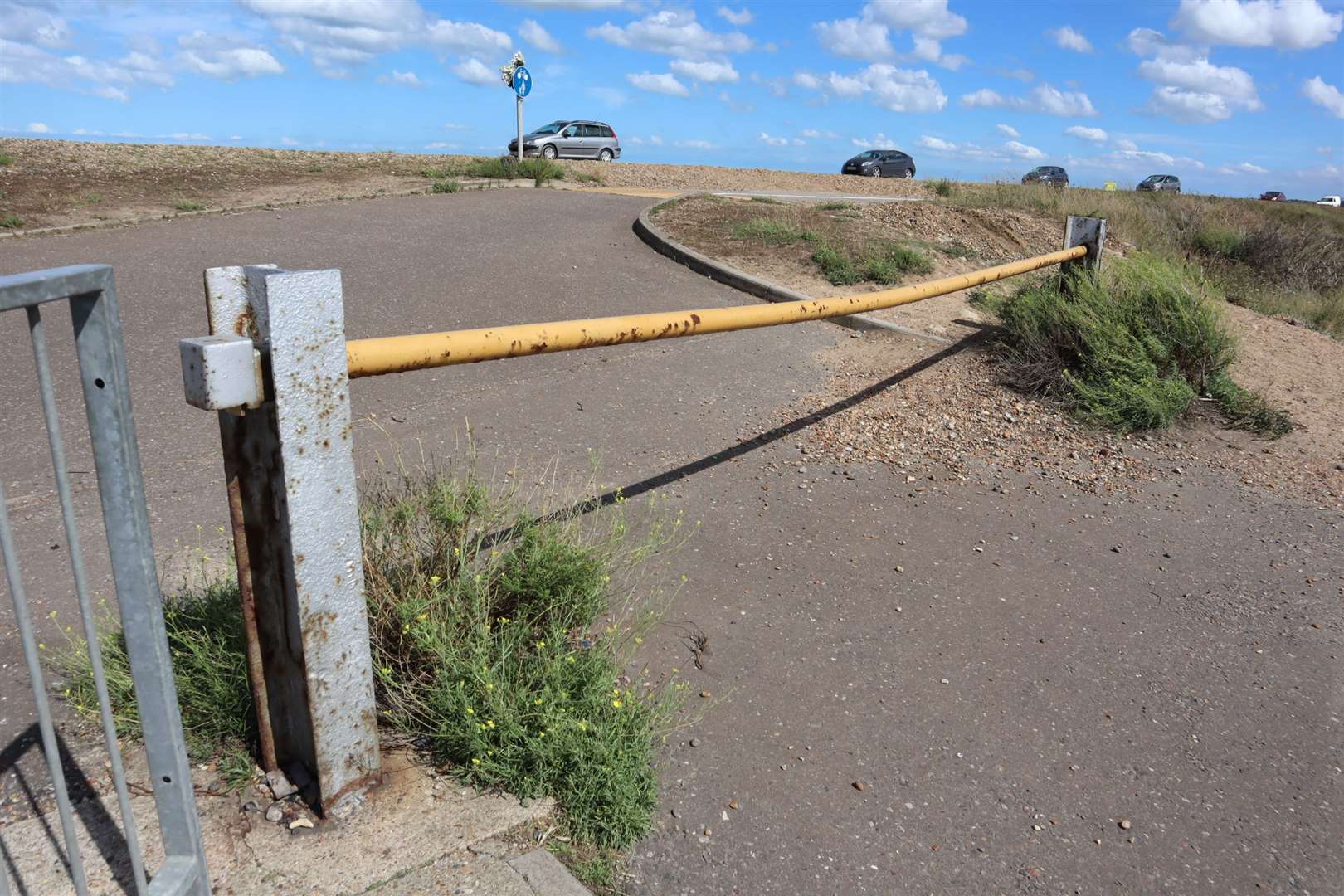 Padlocked emergency barrier on the shingle bank at Minster, Sheppey. Picture: John Nurden