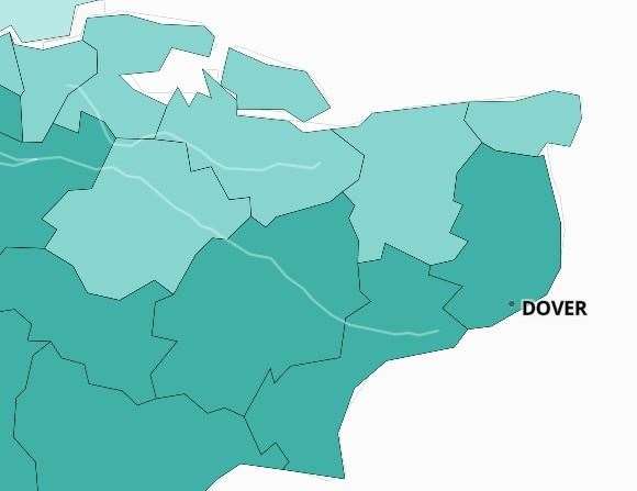 The darker the shaded area, the higher the vaccine uptake in these Kent districts