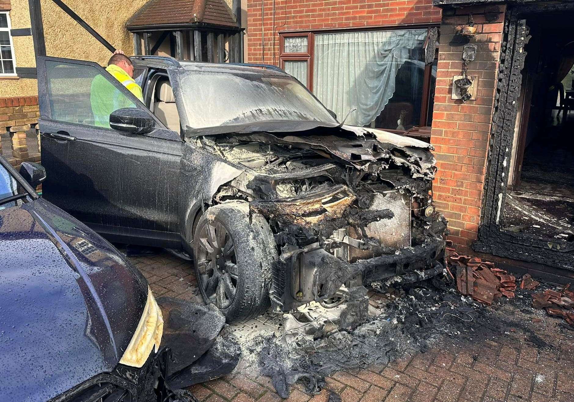 The Land Rover was destroyed by the fire. Picture: Faz Razaq