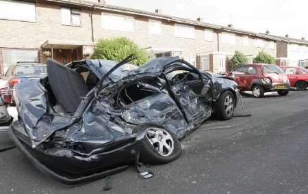 One of the wrecked vehicles. Picture: PETER STILL