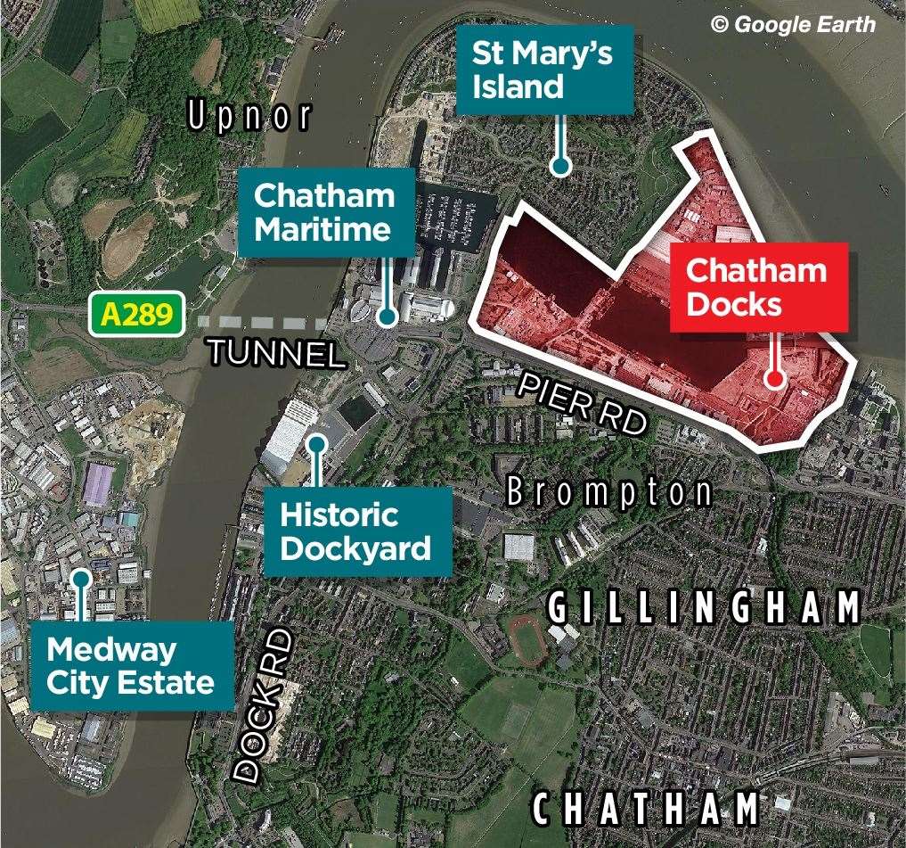 Map showing where the plans for Chatham Docks are