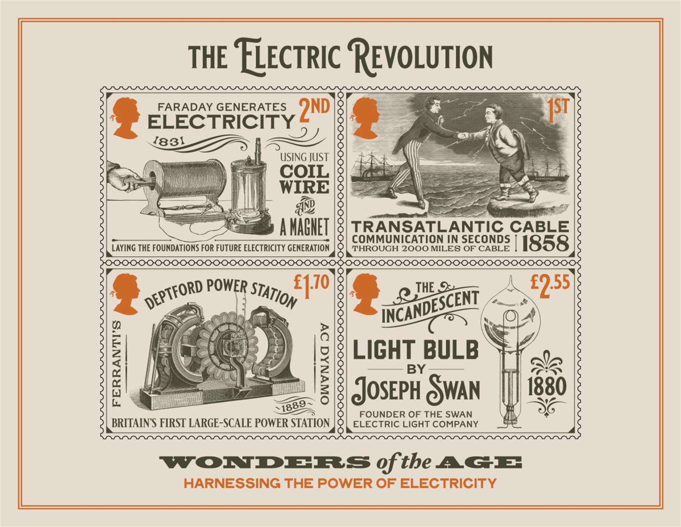 Some of Royal Mail’s new set of stamps that explore some of the ground-breaking inventions that defined the industrial and electric revolutions (Royal Mail/PA)