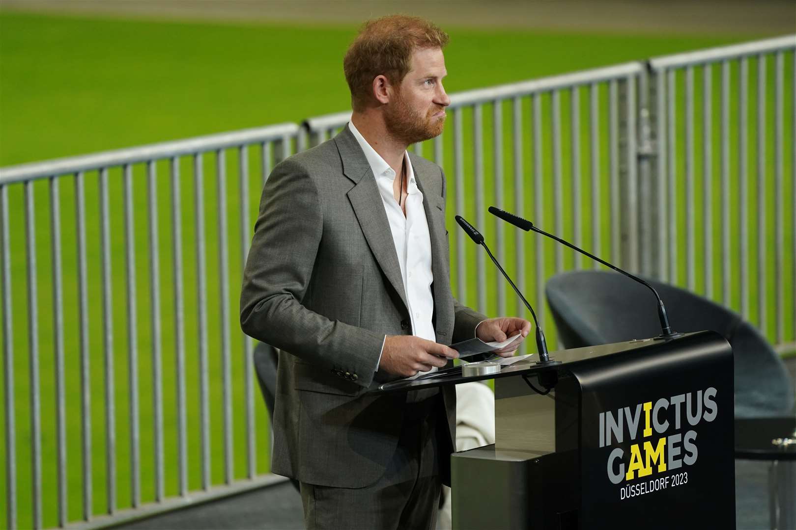 The Duke of Sussex speaking at a press conference in Dusseldorf, Germany, for the Invictus Games Dusseldorf 2023 One Year to Go event (Joe Giddens/PA)