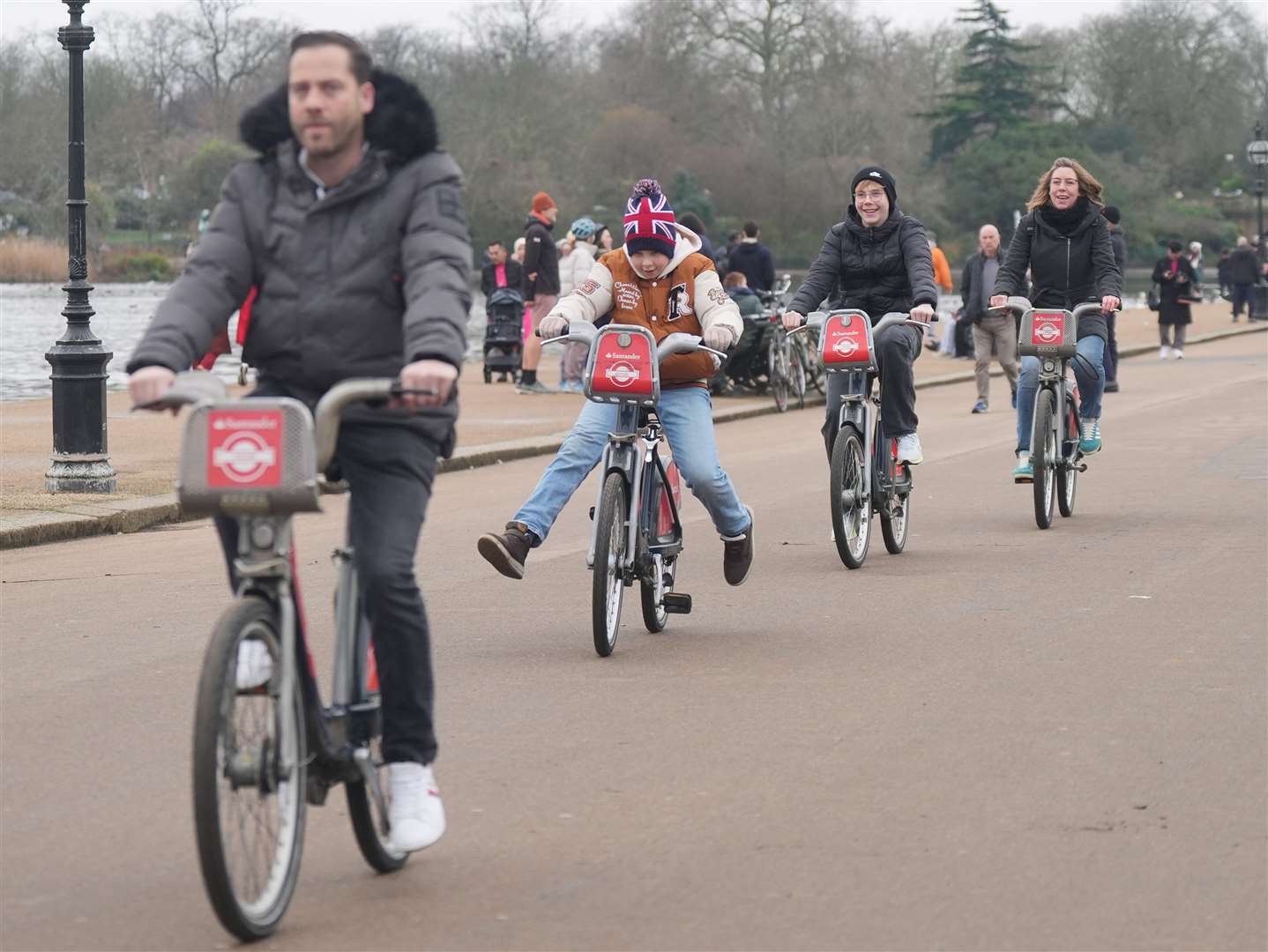 People cycling in Hyde Park on Christmas morning (Yui Mok/PA)