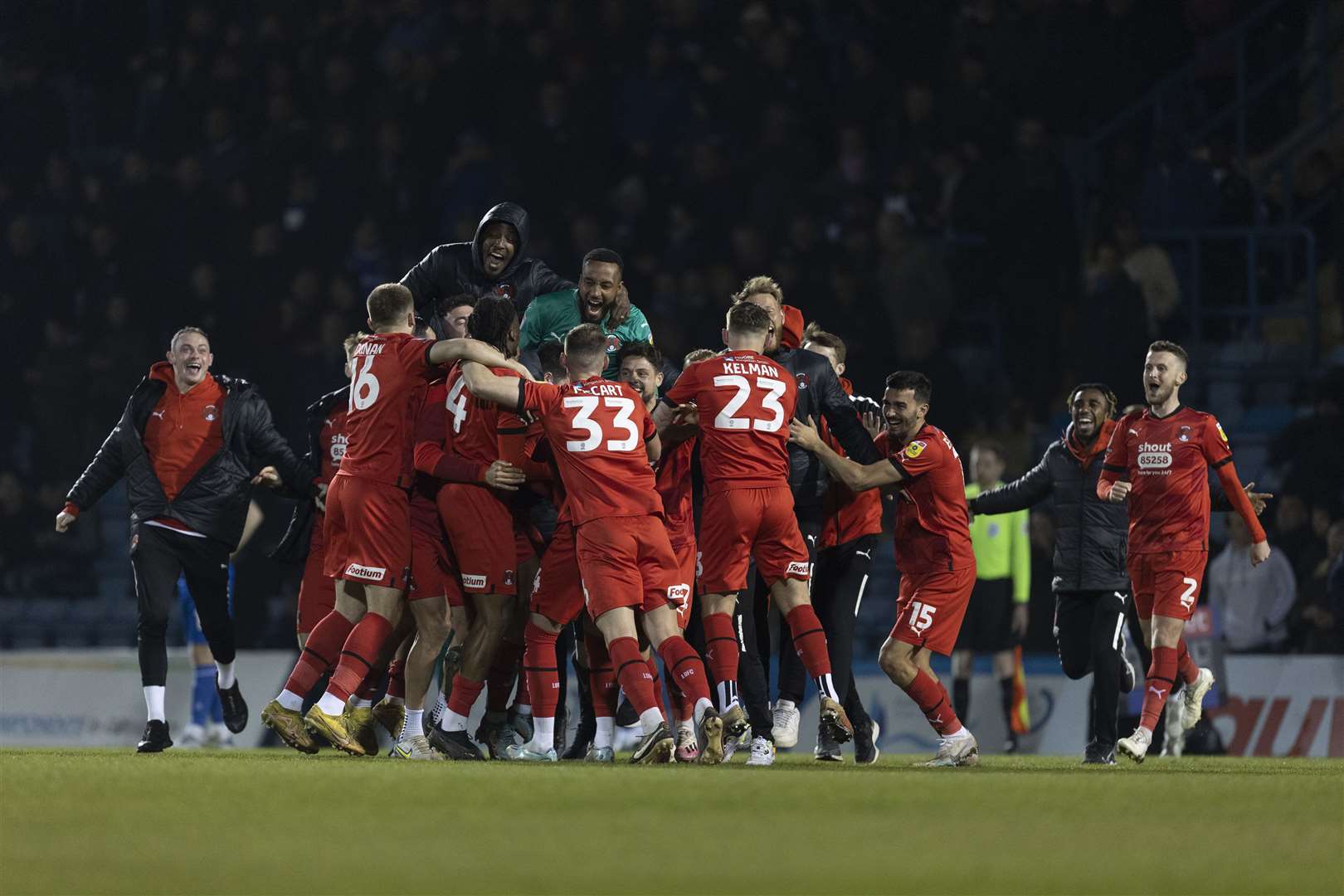 Orient are promoted - celebrating before the game resumes after a power cut on Tuesday night. Gills hope to emulate their success next season