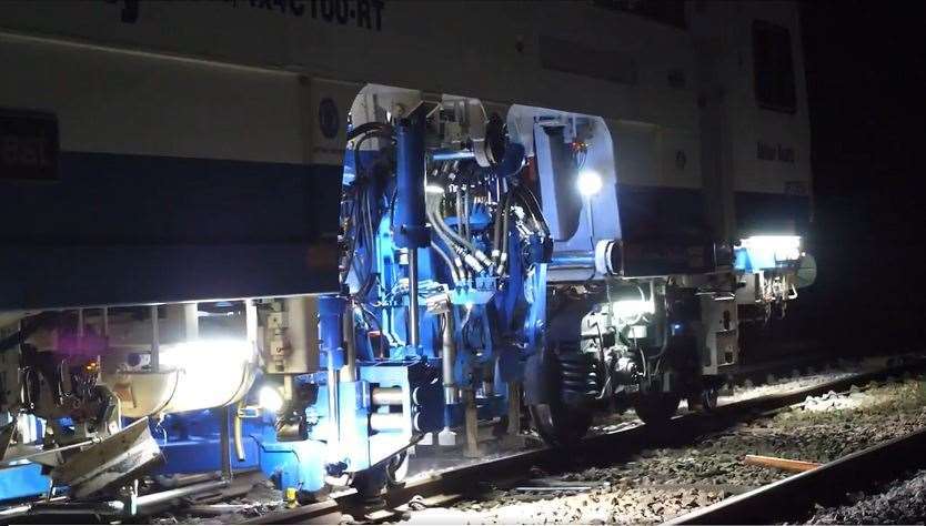 A "tamper" is a machine used to pack (or tamp) the track ballast under railway tracks to make the tracks more durable. Picture @NetworkRailSE