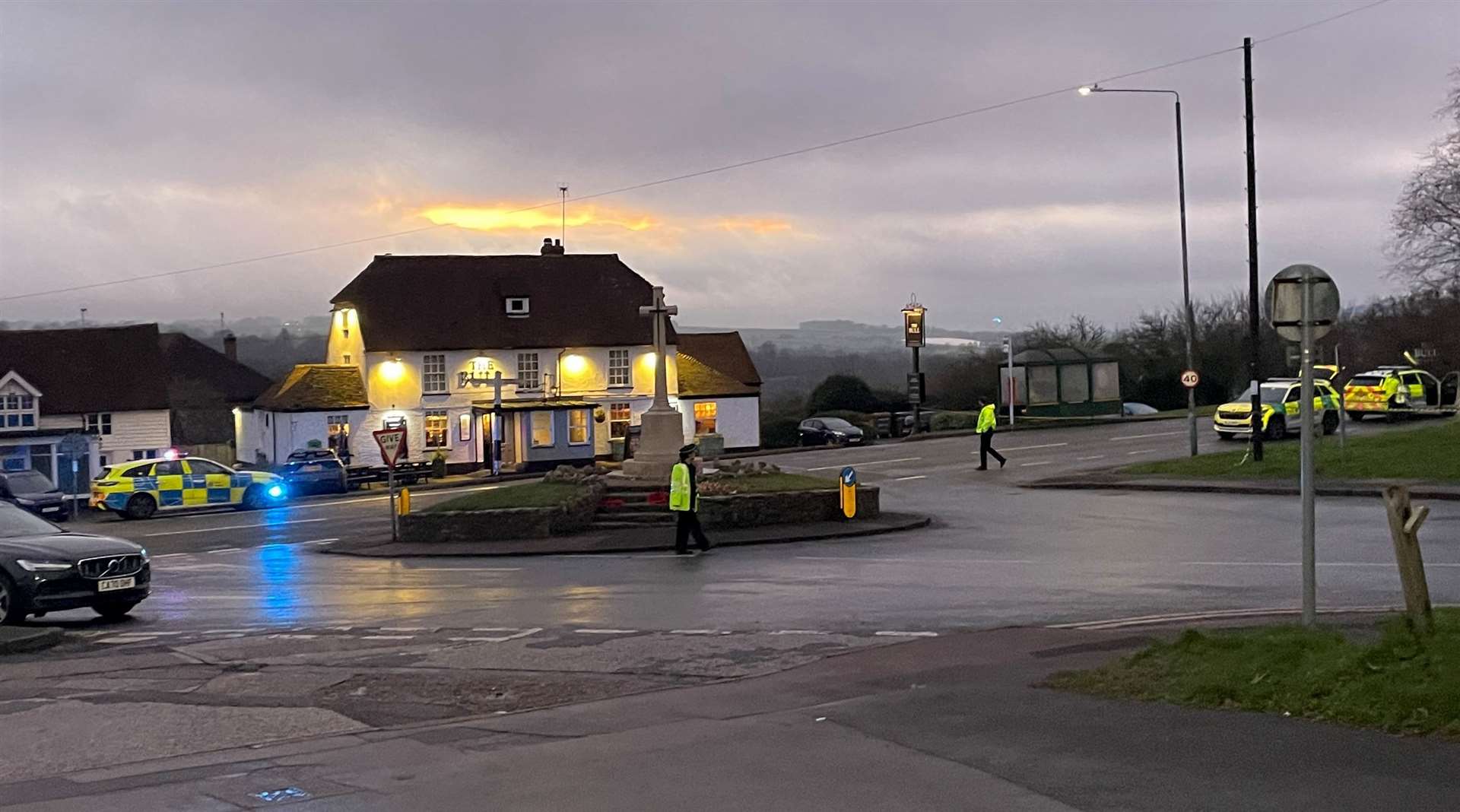 Emergency services were called to a serious crash outside The Bull pub in Barming on Christmas Eve. Picture: KMG