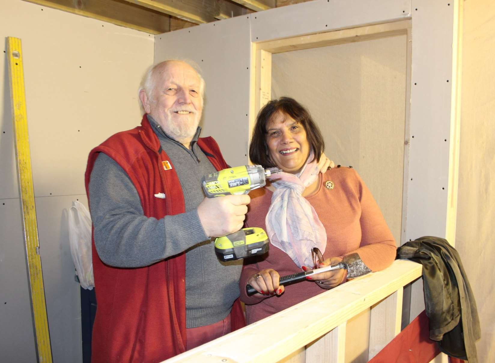 Jenny and Ian Hurkett building the new box office at the Criterion Theatre in Blue Town, Sheerness