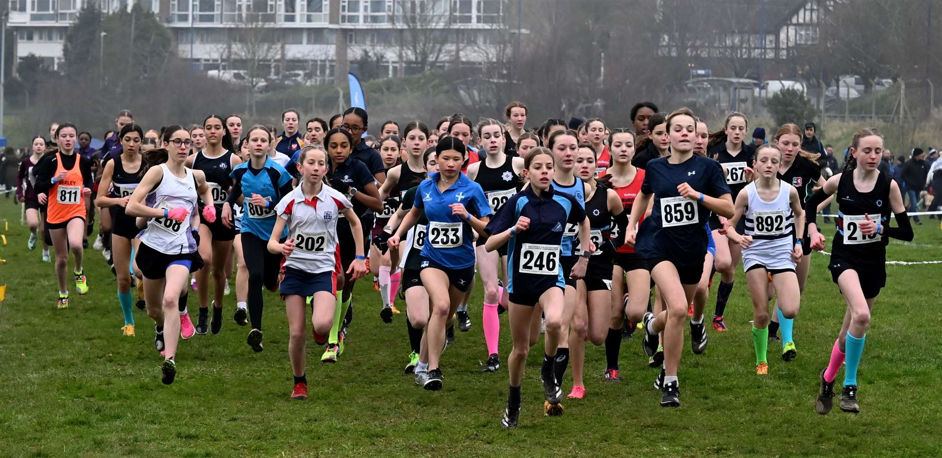 The junior girls’ race gets under way. Picture: Simon Hildrew