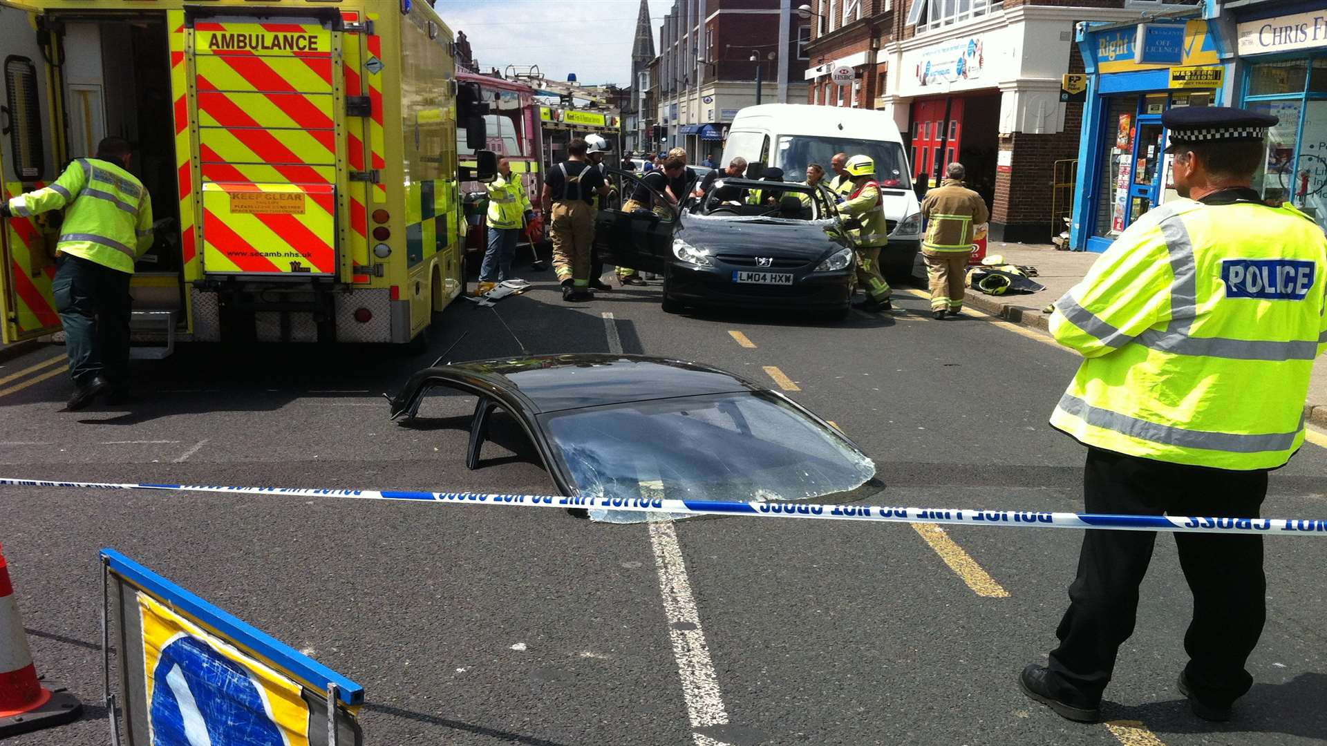 The scene of the crash outside Herne Bay fire station