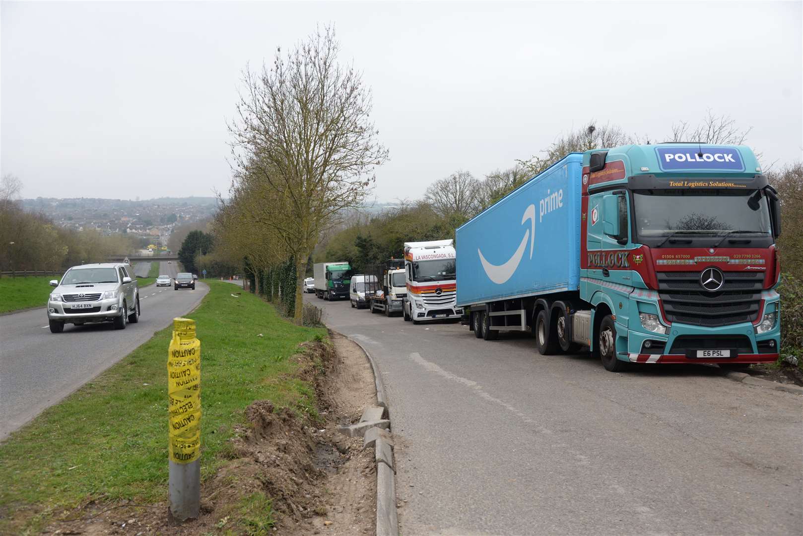 Lorries parked at the lay-by near Four Elms roundabout, Chattenden. Picture: Chris Davey. (8002778)