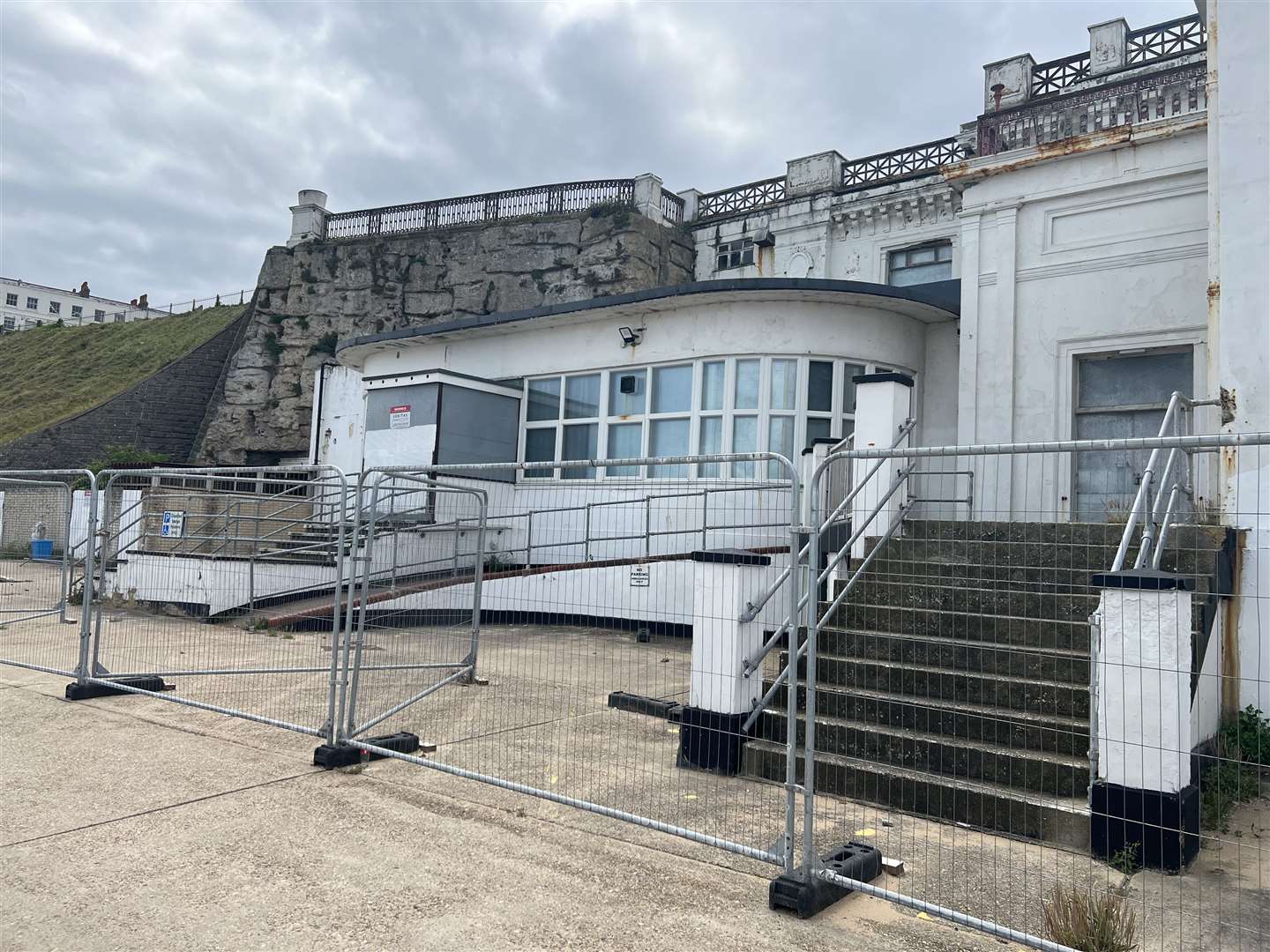 The back of the Winter Gardens venue - ringed with steel fences