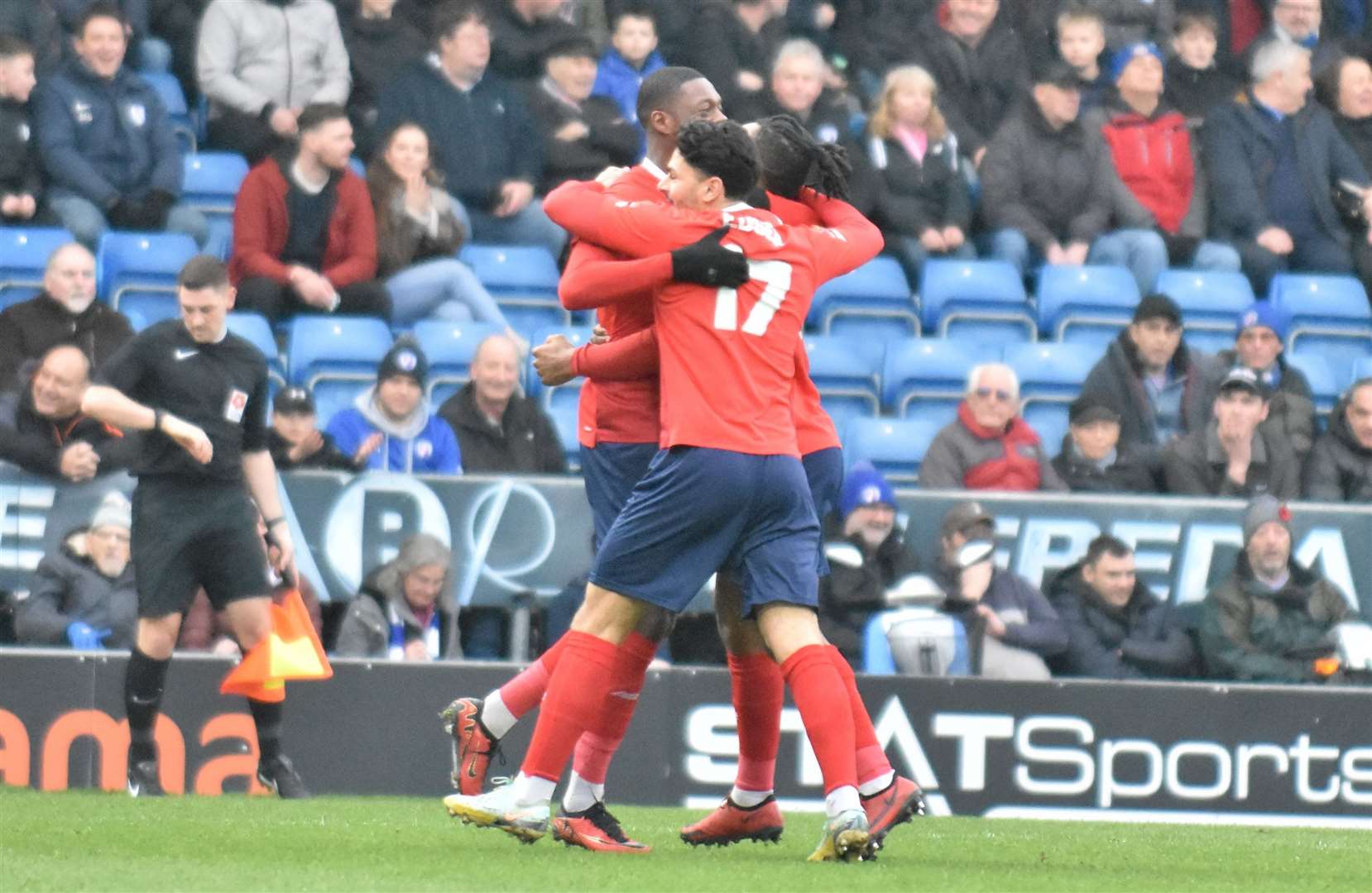 Rakish Bingham celebrates putting Ebbsfleet ahead at Chesterfield. Picture: Ed Miller/EUFC