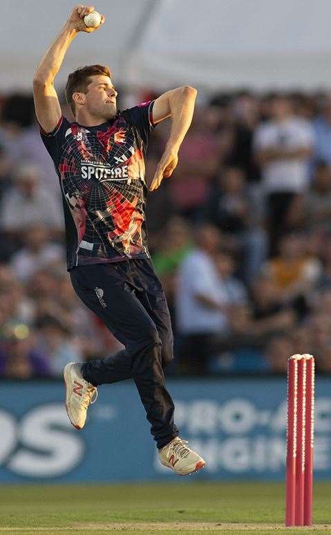 Kent's Marcus O'Riordan bowled two overs for 13 on his T20 debut against Surrey Picture: Ady Kerry