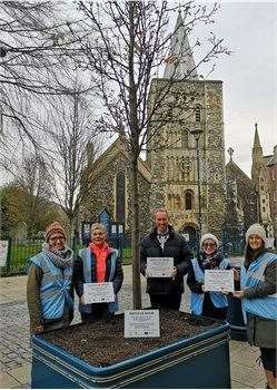 Cllr Bartlett with members of Transition Dover at the planters in Dover town centre. Picture: Dover District Council