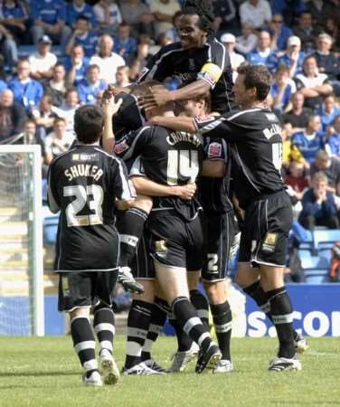 Tranmere celebrate the second goal. Picture: GRANT FALVEY