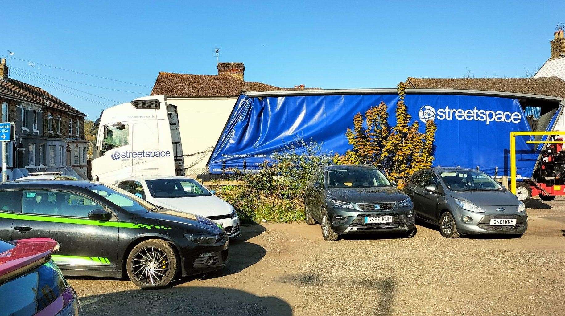 The damage to the lorry's trailer after it hit a low bridge in Dover is clear to see. Picture: Lesley Ann Burke