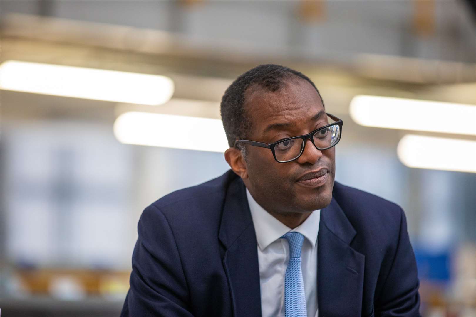 Kwasi Kwarteng at the Berkley Modular Housing Factory in Ebbsfleet. Picture: Zara Farrar HM Treasury