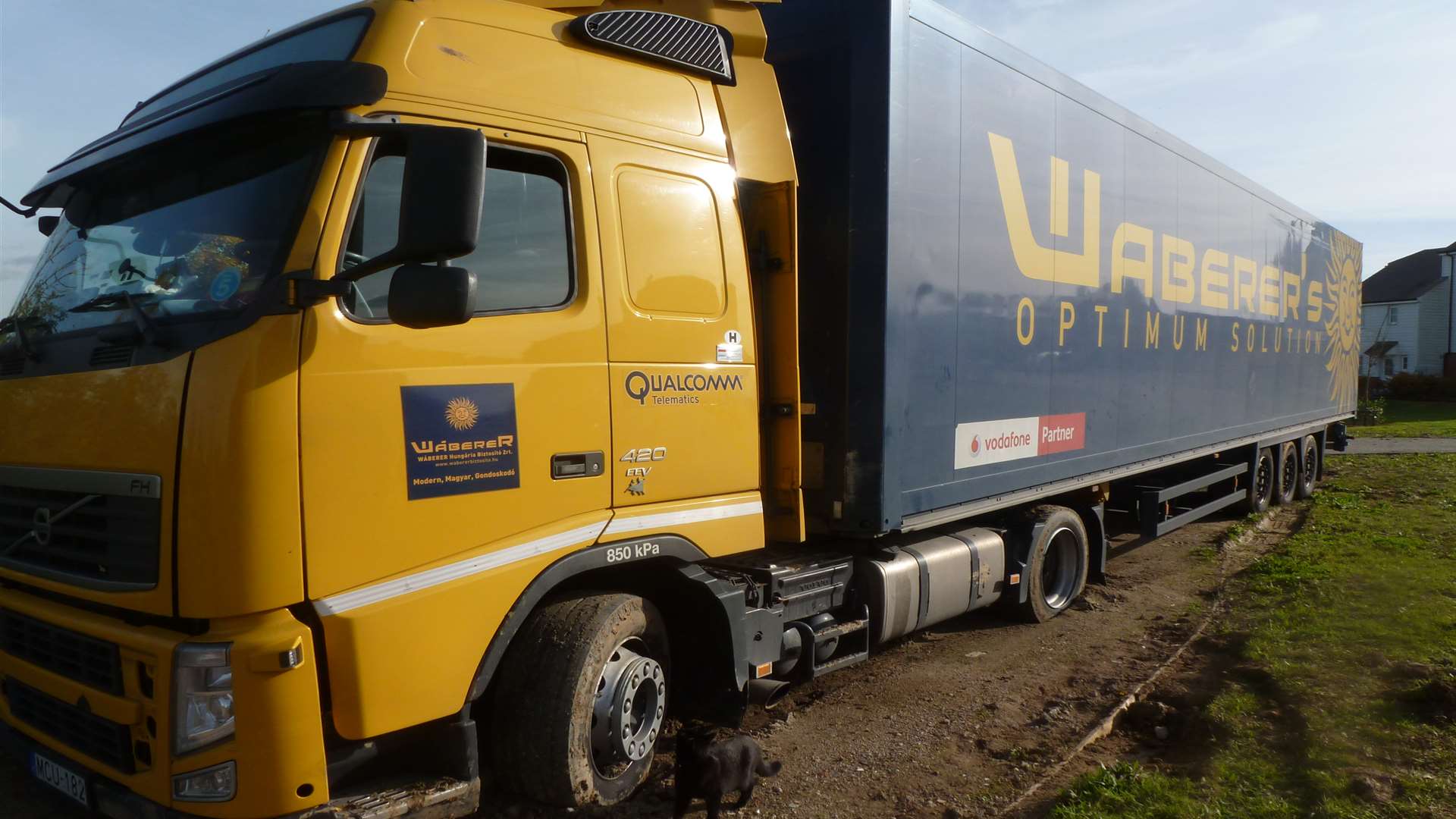 The Waberer's International lorry which got stuck in mud in Damara Way