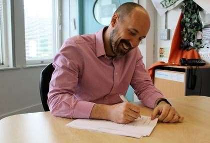 Nick Osborne, CEO of Maritime Academy Trust signs the fundign agreement