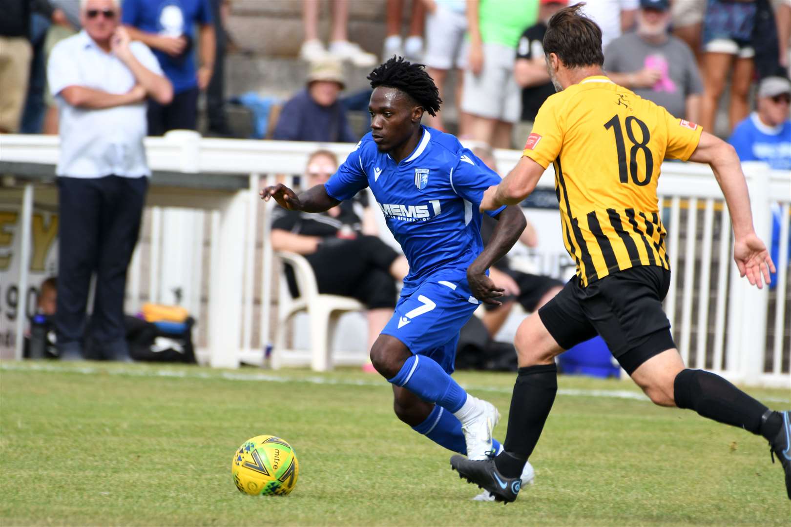 Jordan Green in action at Folkestone for Gillingham Picture: Barry Goodwin