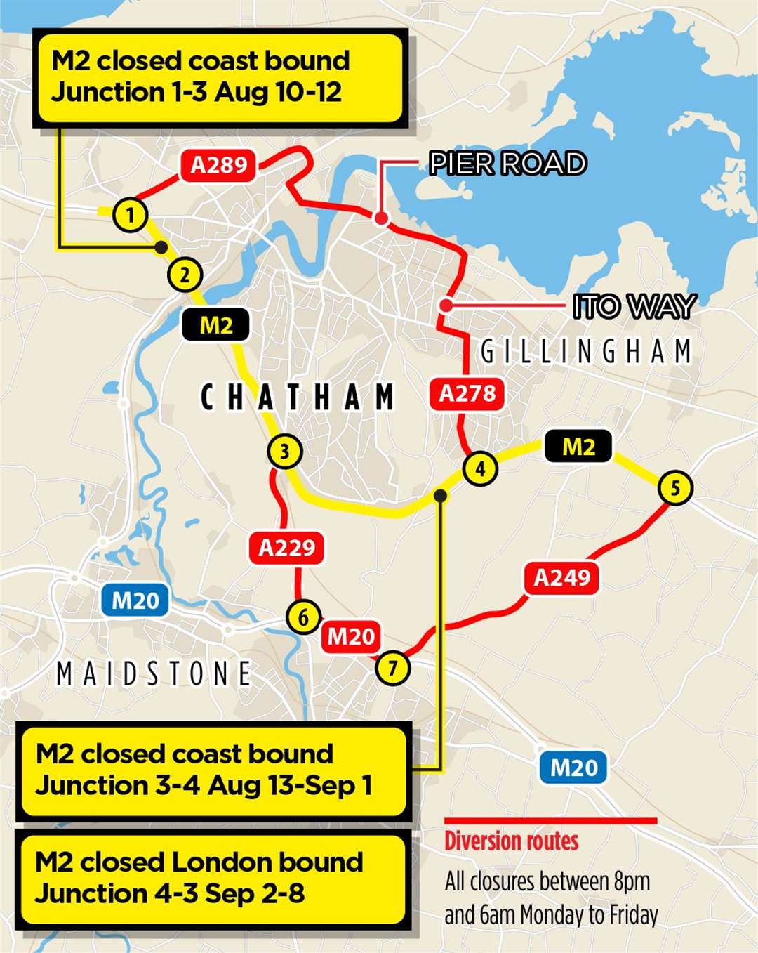 M2 roadworks between Rochester and Gillingham mean overnight