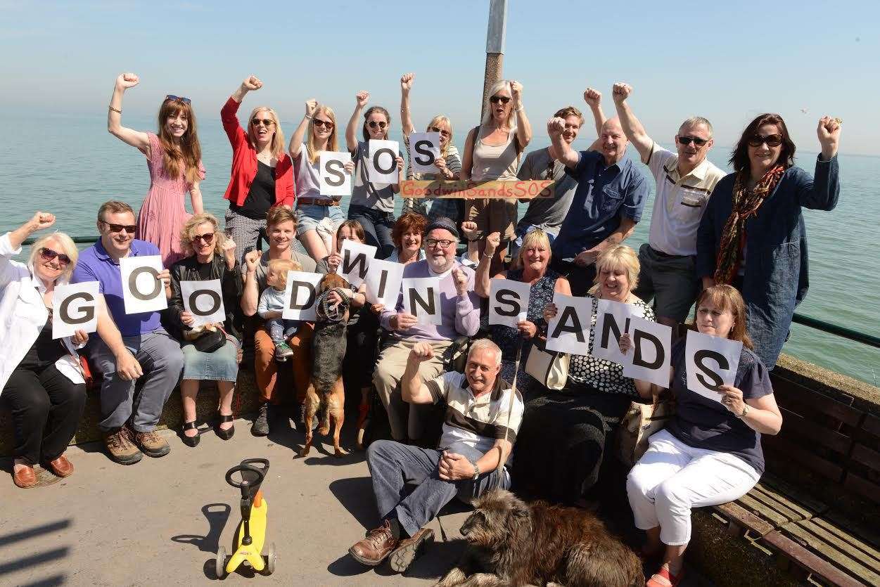 The SOS campaign group on Deal Pier protesting against the Dover Harbour Board's plan to dredge the Goodwin Sands.