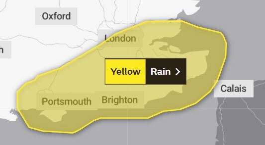 A yellow weather warning for rain has been issued for the county. Picture: The Met Office