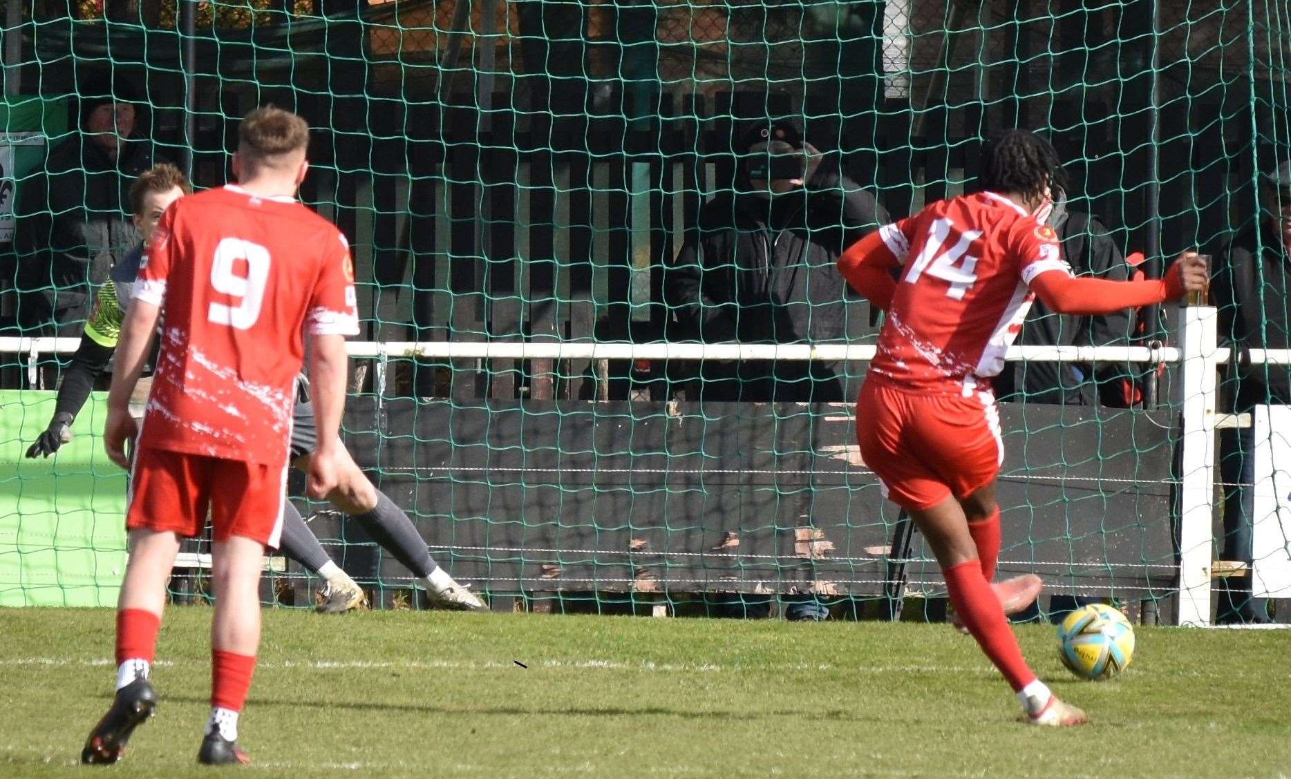 Joshua Ajayi scores Ramsgate's goal from the penalty spot. Picture: Alan Coomes