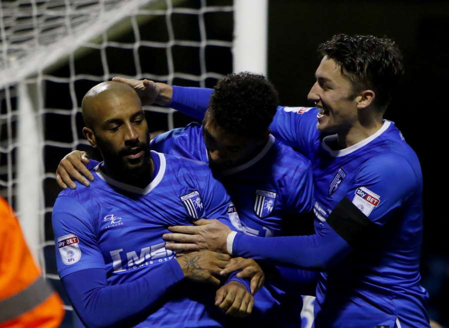 Gillingham celebrate Josh Parker's goal early in the second half Picture: Andy Jones