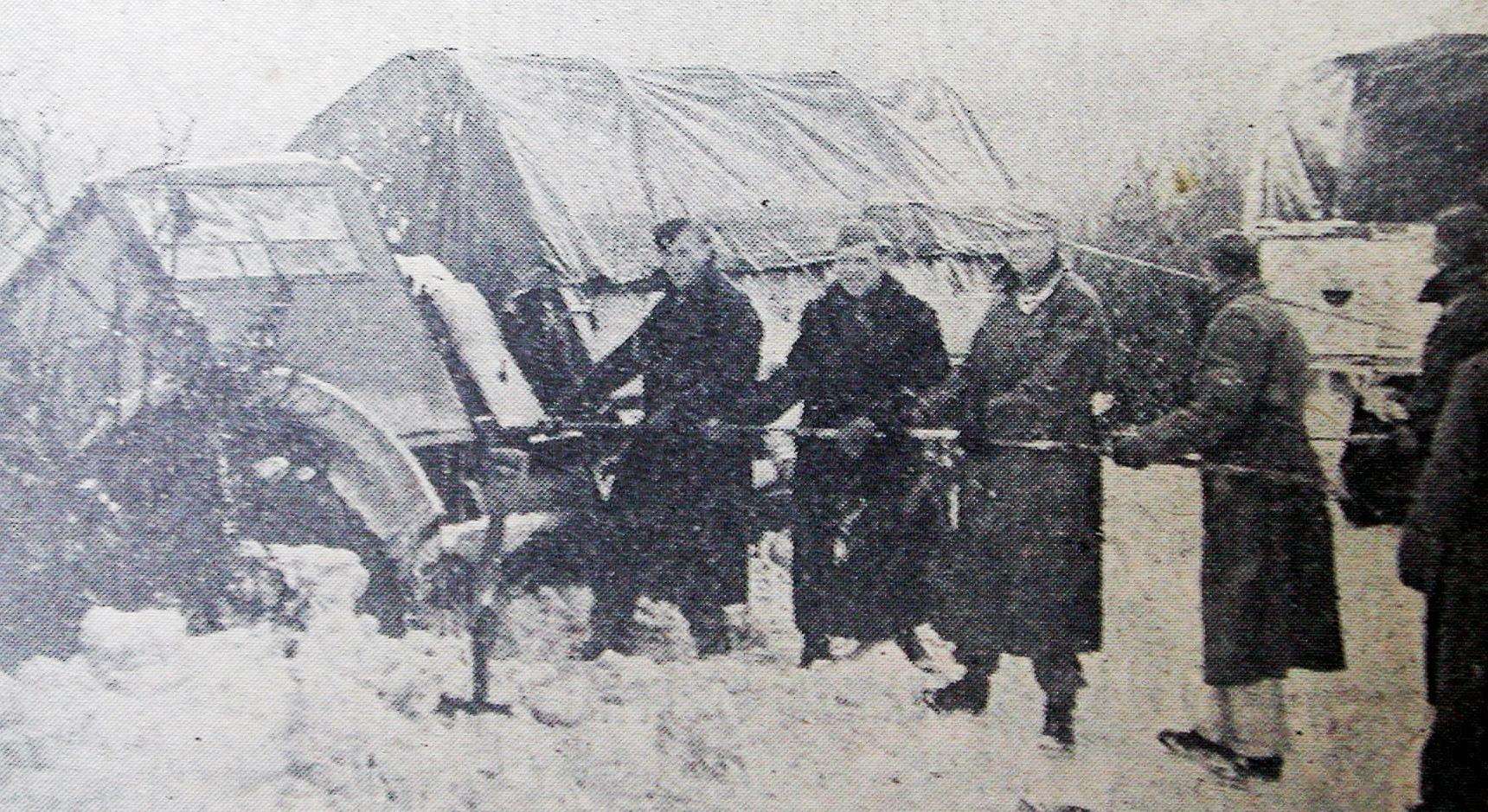 German prisoners of war help to right an army lorry that skidded on the Canterbury to Dover road in 1947