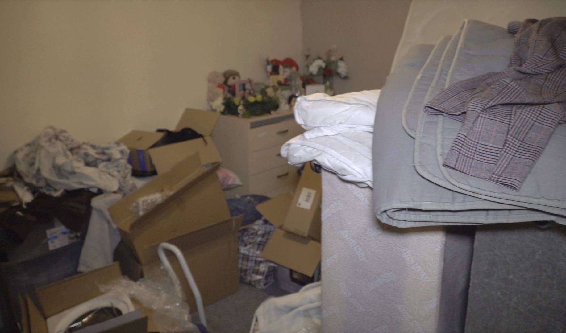 Ms Roberts says her bedroom has been packed up for nine months – with clothes and bedding going mouldy