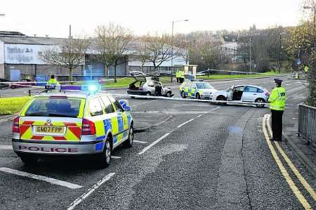 Scene of accident on Robin Hood Lane, Walderslade