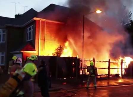 The flames engulf part of the house in Rainham. Picture: Rainhamhistory