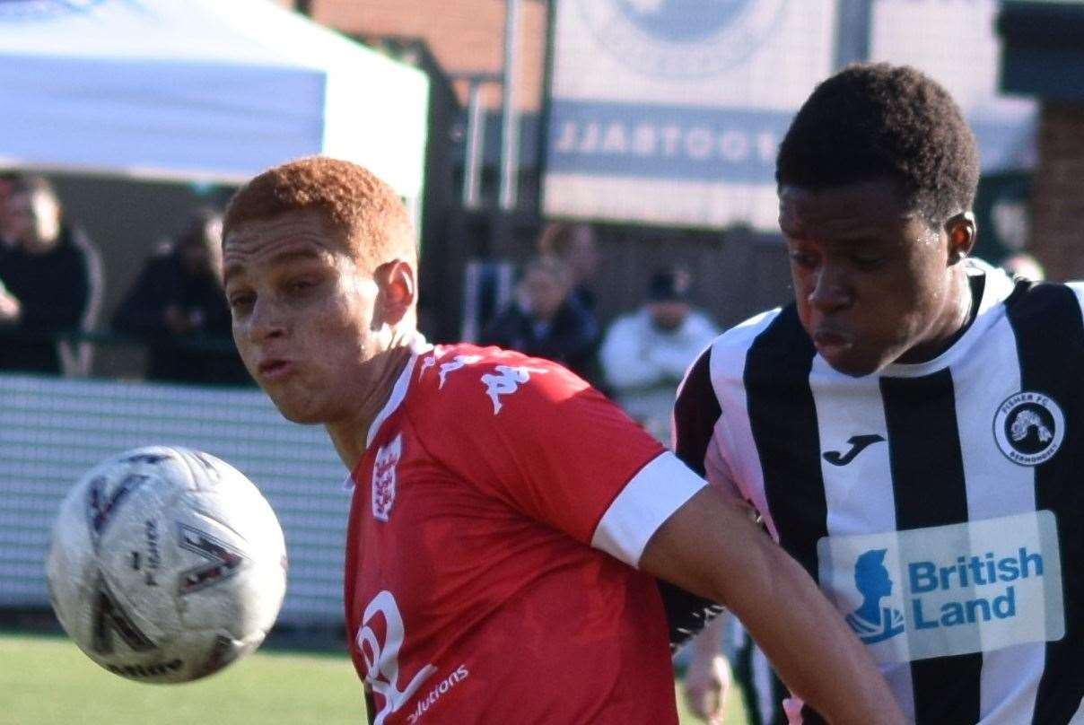 Faversham forward Tashi-Jay Kwayie, left, is the leading scorer in the Southern Counties East League Premier Division with 10 goals so far. Picture: Alan Coomes