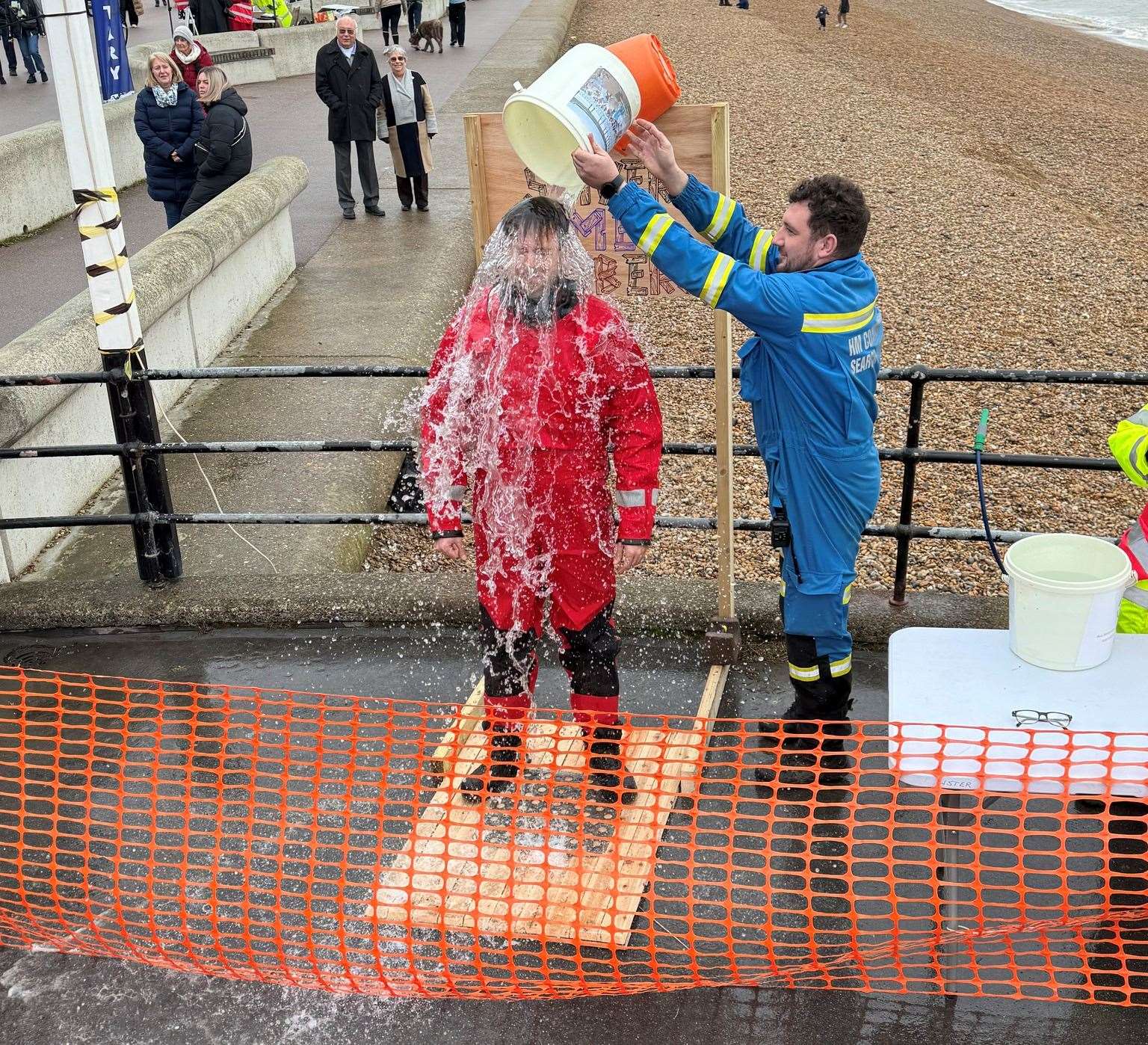 There was an ice bucket dumping instead at Deal Pier for participants. Picture: Brian Brown