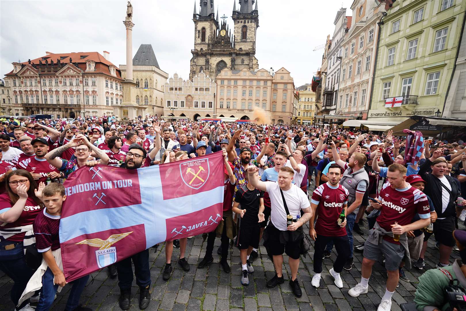 West Ham fans in Staromestske Namesti, Prague (James Manning/PA)