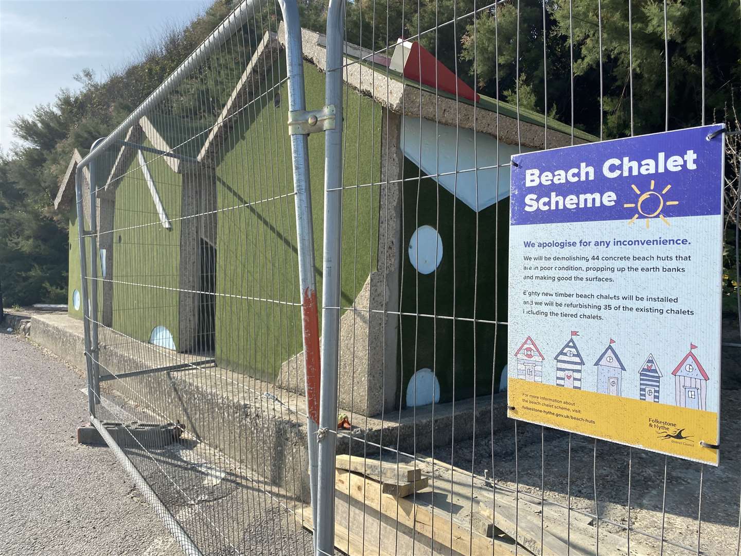 Work is taking place to repair and replace some of the beach huts between Folkestone and Sandgate