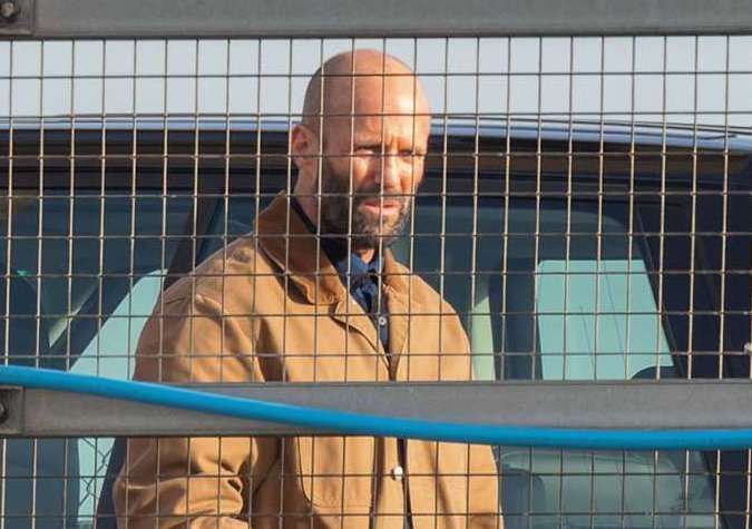 Hollywood actor Jason Statham on the Kingsferry Bridge for the movie The Beekeeper. Pictures: Click News and Media