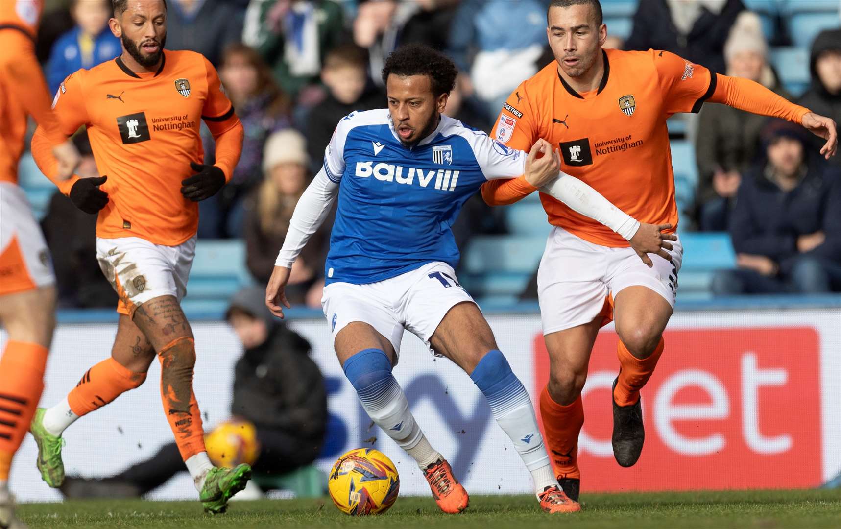 Jayden Clarke tries to dictate play for Gillingham against Notts County last Saturday Picture: @Julian_KPI