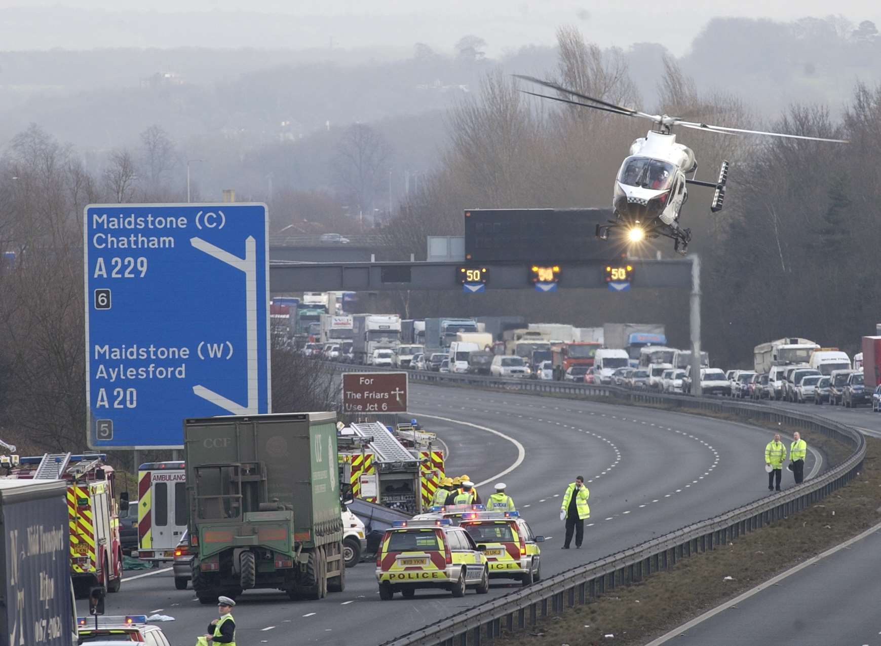 The air ambulance in action on the M20. Library image.