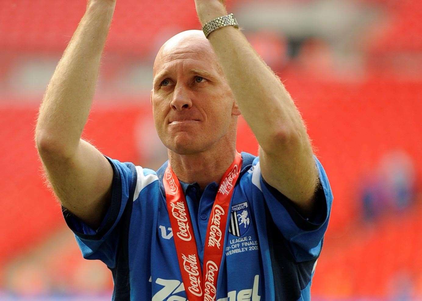 Former Gillingham boss Mark Stimson - pictured after their Wembley triumph in 2009 Picture: Barry Goodwin