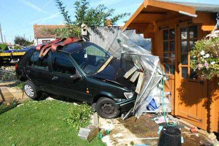 This car crashed through the fence of a house in Herne Bay